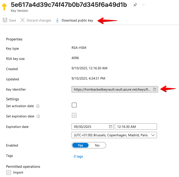 Export the Key Encryption (Public) Key