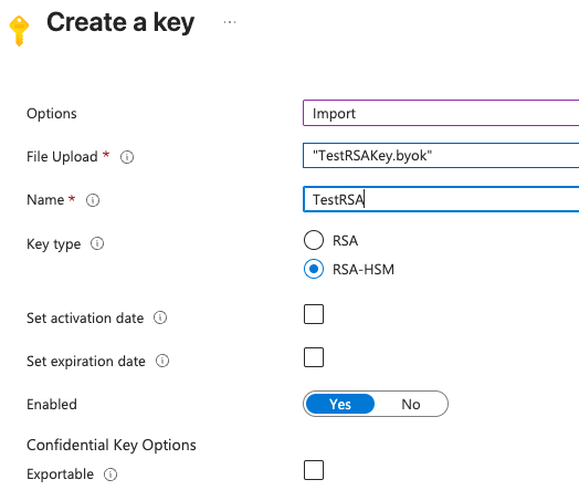 Upload the transfer blob in Azure Key Vault